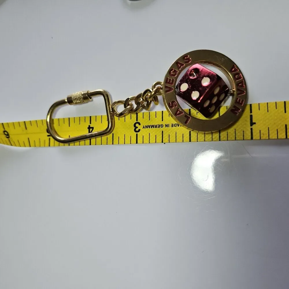 Las Vegas Gold Tone Nevada Souvenir spinning Dice keyring chain keychain 1.5
